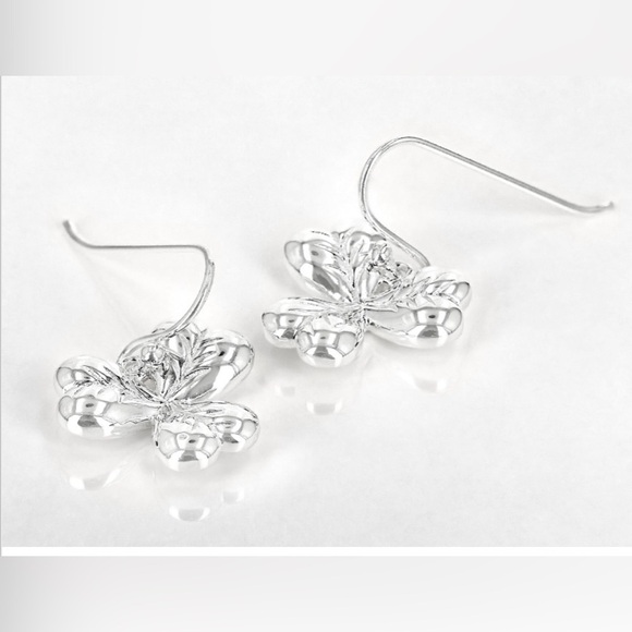 Shamrock dainty designer style dangle earrings sterling silver - Picture 2 of 5